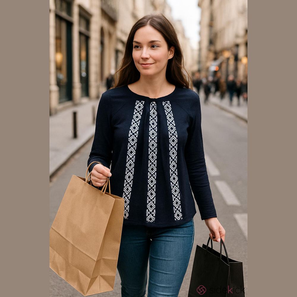 Lucky Brand Boho Chic Navy Top | Women's Size S | Soft Knit & Geometric Detail